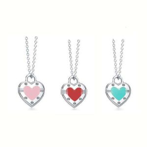 Blue box TF Classic designer tiff necklace top High version Thome sterling silver enamel dropper heart shaped pendant rivet family style love collarbone chain