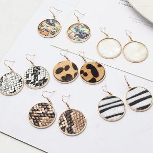 Dangle Earrings Round Acrylic Abalone Shell Suede Leather Leopard Stone Gold Color Brincos Pendientes Brand Jewelry Women