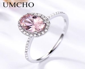 Umcho 925 STERLING Gümüş Yüzük Oval Klasik Pembe Morganite Yüzükler Kadın Nişan Taş Aly Band Fine Tweelry Hediye T1905468109