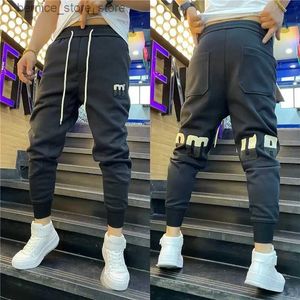 Calças masculinas Nova chegada calças casuais masculinas cintura elástica harem comprimento total jogger calças juventude marca de moda baggy streetwear sweatpants q231201