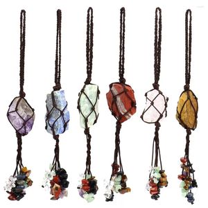 Keychains 8st Rep Net Pocket Chip Natural Gem Stone Tassels Quartz Crystal Car bakspegel Spegel Pendant Charm smycken Tillbehör