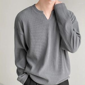 Men's T Shirts Spring Autumn V-neck Striped Long-sleeved T-shirt Loose Casual High Street Bottoming Shirt Tops Men T-shirts Male Clothes