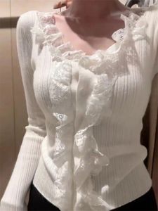 Maglia da donna in pizzo moda coreana cardigan felpa da donna maglia a maniche lunghe camicia dolce e carina maglieria abbigliamento 2023 TOP di base