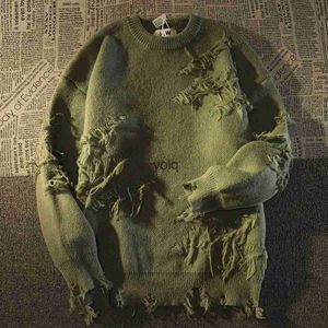 Męskie swetry męskie swetry 2023 Autumnand Y2K Streetwear Men Nowy retro dziura frędzle sweter luźny dla i kobiety długie sleveyolq Z240606