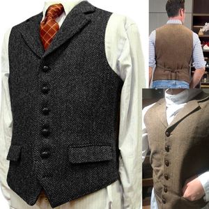 Mens Suit Vest Lapel V Neck Wool Herringbone Waistcoat Casual Formal Business Groomman For Wedding Free Frakt {Kategori}