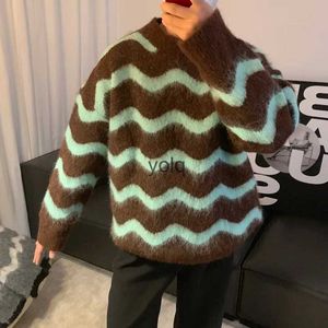 Herrtröjor 2023 Vinterlös avslappnad kappa rand Tryck Wool Lazy Style Iened Pullover Round NE Högkvalitativ Knittingyolq