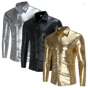 Camicie casual da uomo Camicia stampata a maniche lunghe da uomo moda Oro / Argento Nero Bar KTV Performance sul palco Abbigliamento casual