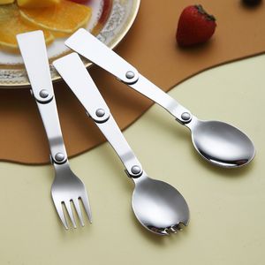 Stainless Pocket Spoons Folding Spork Portable Outdoor Camping Travel Tableware Picnic Hiking Cutlery Tools Fork Spoon Q807