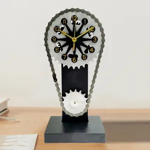 Table Clocks Vintage Chain Gear Rotating Clock Crafts Desktop Decor 3D Hollow Exquisite Metallic Texture For Home Living Room Bedroom