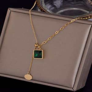 Модные очаровательные ожерелья с цифрами, зеленый, черный циркон для женщин и мужчин, темпераментное ожерелье из нержавеющей стали, ювелирное изделие, подарок Chain2479