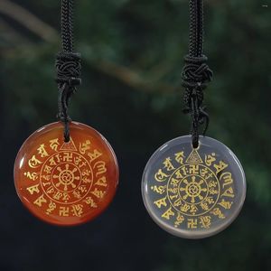 Pendant Necklaces Natural Crystal Carved Disc Religious Auspicious Pattern For Men And Women Party Option