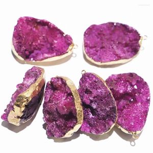 Colares Pingente Pedra Natural Irregular Rosa Cristal Vermelho Drusa Dente Ágata Colar Chapeamento Phnom Penh Jóias Acessórios Atacado 5 Pcs