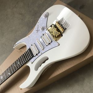 Anpassad 24 frets 77v Wh White Steve Jem Electric Guitar Scalloped Fretboard Abalone Tree of Line Inlay Gold Floyd Rose Tremolo Tailpiece Monkey Grip Lion Claw Cavity