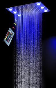Soffione doccia a pioggia moderno a incasso a soffitto Pannello doccia elettrico a LED 360 x 500 mm Comando a distanza Multicolor change6323203