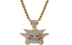 Tam Rhinestone Gengar Kolye Kolye Yaratıcı Hip Hop Bling Bling Buz Out Mücevher Erkekler İçin 24 inç Zincir Hediye İyi Qua7747235