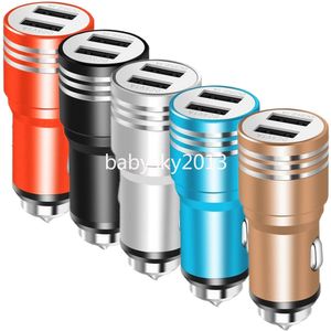 Metal Alloy Dual USB Ports 2.1A Hammer Safety Car Charger Auto Power Adapters för iPhone 15 11 12 13 14 Samsung GPS PC Android B1