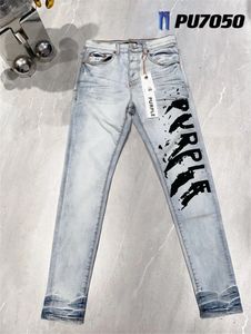 Herr jeans lila märke denim byxor smala fit street tvättade streetwear byxor länge