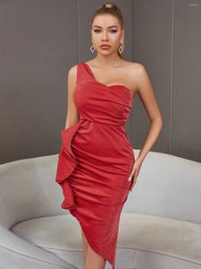 Casual Dresses Seamyla Night Club Women One Shoulder Red Ruffles Sleeveless Summer Celebrity Fashion Party Streetwear Vestidos