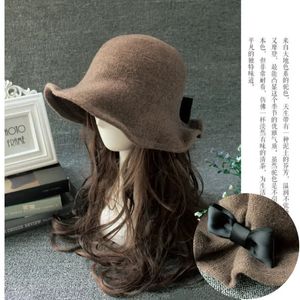 Wide Brim Hats Bucket Autumn Winter Fedoras Women Hat Elegant Vintage Bowknot Wool Ladies Dome Felt Wedding Church Jazz Cap Female Bow Bowler 231130