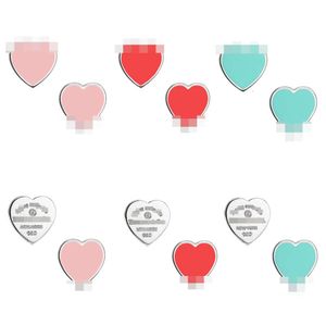 Hot Sell Birthday Christmas Gift Blue Box TF Classic Designer Tiff Earring Top T Sterling Silver Heart Shaped Drop Lime Emamel With Diamond Ear Studs Pedigree Love