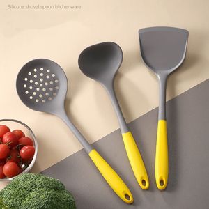 Silicone Handle Spatula Soup Spoon Ladle Pasta Colander Non-stick Cookware Fried Shovel Spatula Silica Gel Spatulas Cooking Utensils Q803