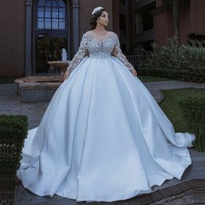 Luxurious African Wedding Dresses Arabic Long Sleeves A-Line Illusion Crystal Beading Bridal Gowns Lace Appliques Brides Vestidos de Novia