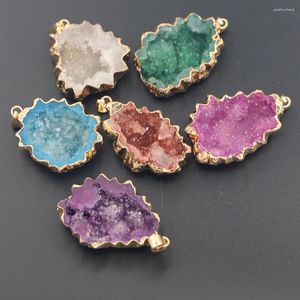 Kolye Kolyeleri Doğal Taş Druzy Agates Serideler Takılar Yuvarlak Kristal Geode Mücevher Yapma Kolye DIY 6 PCS