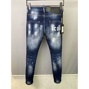 Mäns jeans dsq sköldpadda herrar lyxdesigner mager rippade cool killen hål denim mode märke fit män tvättade byxor 61269