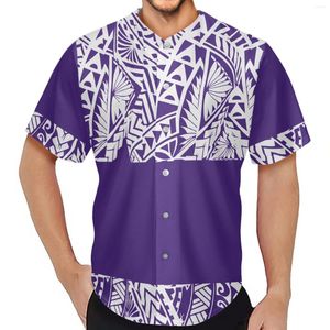 Camisas casuais masculinas Polinésia Tribal Pohnpei Totem Tatuagem Imprime Camisa de Manga Curta Moda Com Decote Em V Cardigan Camisa de Beisebol