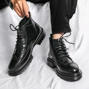 Ботинки, мужская обувь, 2023, модные повседневные деловые лоферы из искусственной кожи на шнуровке для зрелых мужчин, однотонные рабочие лоферы с острым носком