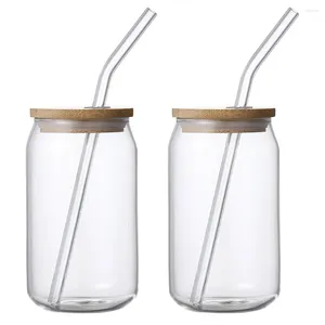 Wine Glasses 2 Pcs Straw Glass Espresso Juice Cup Iced Tea Beverage Wooden Woman Mug Lid