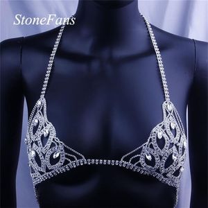 Stonefans Sexy Body Jewlery Bralette Chain Top for Women Leaf Bikini Crystal Underwear Chains Lingerie Body Jewellery T200508279O
