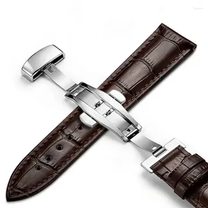 Watch Bands Genuine Leather Watchband Fashion Black Men's Mechanical With Butterfly Snap 20mm 21mm 22mm Strap