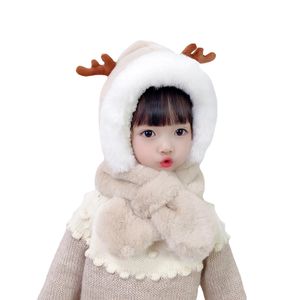 Designer Kids Hat and Scarf Set Warm Winter Cap hat One-piece Cartoon Soft Plush Infant Windproof Thicken Caps For 1-6Y Girls Boys