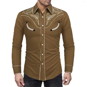 Męskie koszule w zachodniej koszuli Vintage Bluzki z długim rękawem guziki guziki guziki guziki wygodne oddychanie naturalne camisas de hombre
