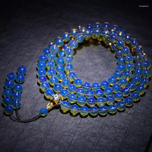 Strand Natural Amber Bracelet Domi Water Purification Blue Pearl 108 Beads Stone Bracelets For Men And Women