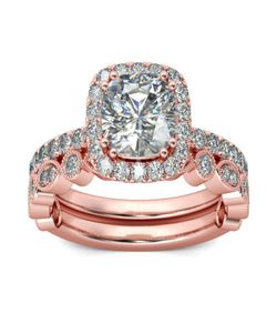 ROSE GOLD RINGS FÖR KVINNOR 2st glittrande strassringar Set Bridal Engagement Wedding Band Jewelry8530693