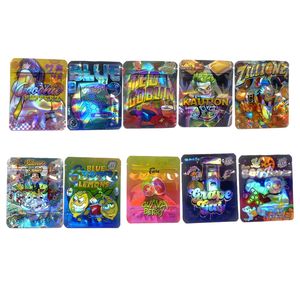 3.5g holografik mylar çantalar karikatür ziplock kese plastik gökkuşağı şeker ambalaj alüminyum folyo lazer fermuar yenilebilir kalıp kesim paketi 3.5