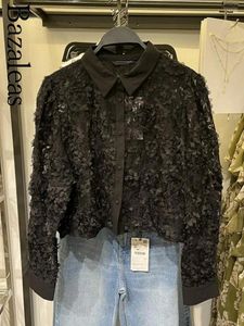 Kadınlar Blouses 2023 Bazaleas Mağazası Zarif Kadın Gömlek Siyah Gömlek Düğmesi Baskı Resmi Giyim
