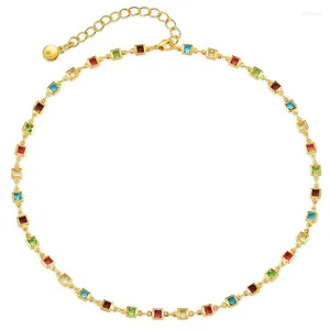 Correntes Boho Colar Feminino Colorido Zircon Mão Frisada para Mulheres Cobre Banhado 18K Real Gold Clavicle Chain Charm