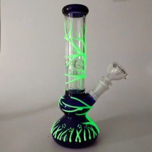 Glow In The Dark Bong in vetro Piattaforme petrolifere Narghilè Tubi dell'acqua Giunto femmina dritto 4 bracci Albero Perc con downstem diffuso ZZ