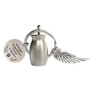 Mini Key rings Cremation Urn Keychain with Wing and Round tags for Memorial Ashes Holder Keepsake Dog Cat Pets Human Jewelry Gift 268u