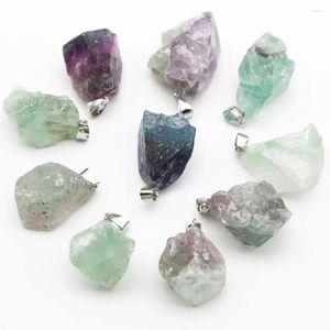 Anhänger Halsketten Naturstein Unregelmäßiger Kristall Original Fluorit Anhänger Halskette Baumeln Reiki Charms DIY Schmuck Rohes Erz Mode