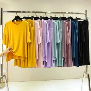 Pigiama modale allentato degli indumenti da notte da donna Primavera/Estate T-shirt a mezza manica sottile Top Capris Pantaloni Underlay Pigiama per le donne