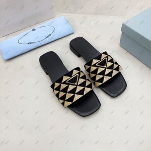 Designer Luxury Women Slippers Sandals Plated Embroidery Crafted Fabric Summer Fashion Beach Flat Slippers with Box