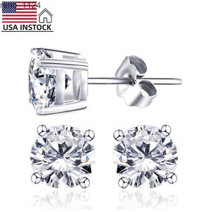 USA Stock Freeshipping placcato oro 18 carati in argento 925 con retro a vite per gioielli moda ragazza VVS orecchini Real Moissanite