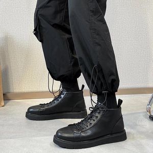 Ботинки, осень-зима 2023, мужская повседневная обувь среднего размера с высоким берцем на толстой тканевой основе в британском стиле, корейская повседневная обувь для мотоциклов