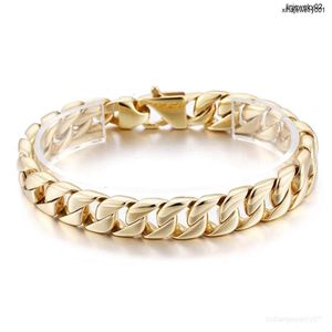 23cm 9 Inch 12mm Gold Fashion Stainless Steel Cuban Curb Link Chain Bracelet Women Mens Jewlery Silve Gold244n285r