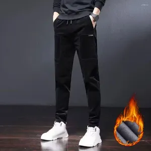 Men's Pants Men Winter Casual Elastic Waist Drawstring Corduroy Trousers Solid Color Thickened Fleece Lining Straight Fit Harem