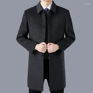 Men's Trench Coats 2023 Spring High Quality Wool Coat Mid Length Woolen Windbreaker Thick Black Overcoat Casual Outwear Top Long Jacket